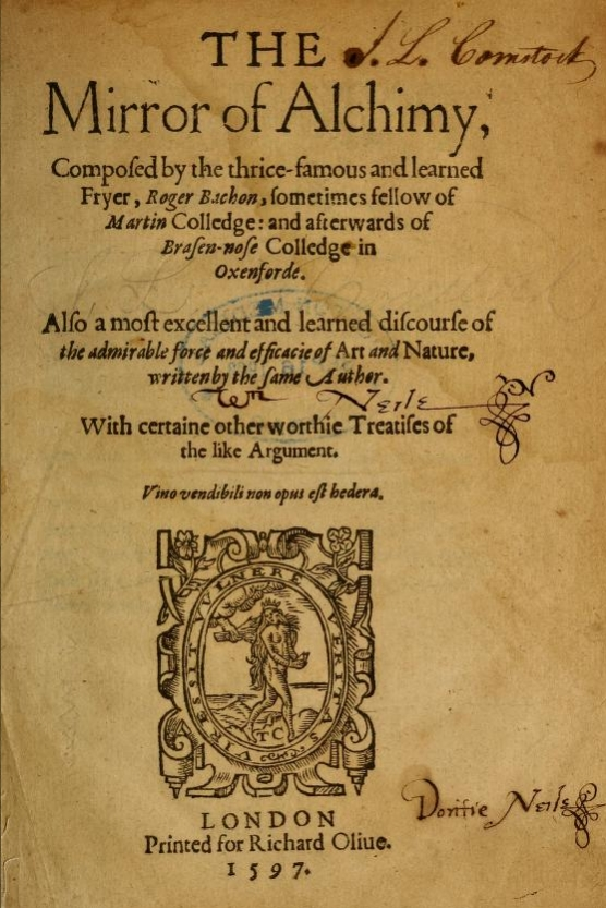 "Alkemian peili" (1597), Roger Bacon (salanimi)